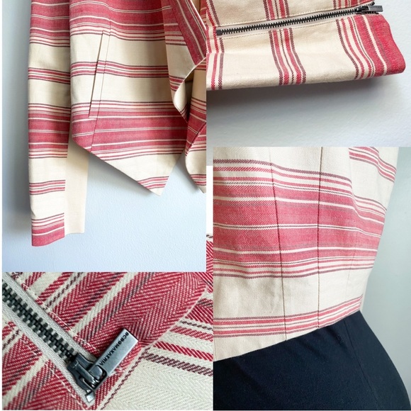 BCBG BCBGMAXAZRIA Abbey Stripe Abbey Cropped Blazer Jacket Asymmetrical Drape XS - Picture 11 of 14